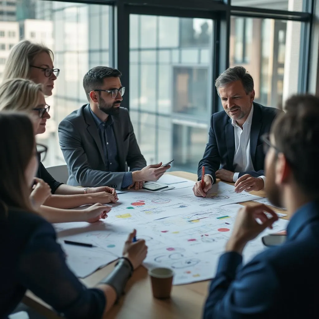 Equipo de consultores en reunión estratégica